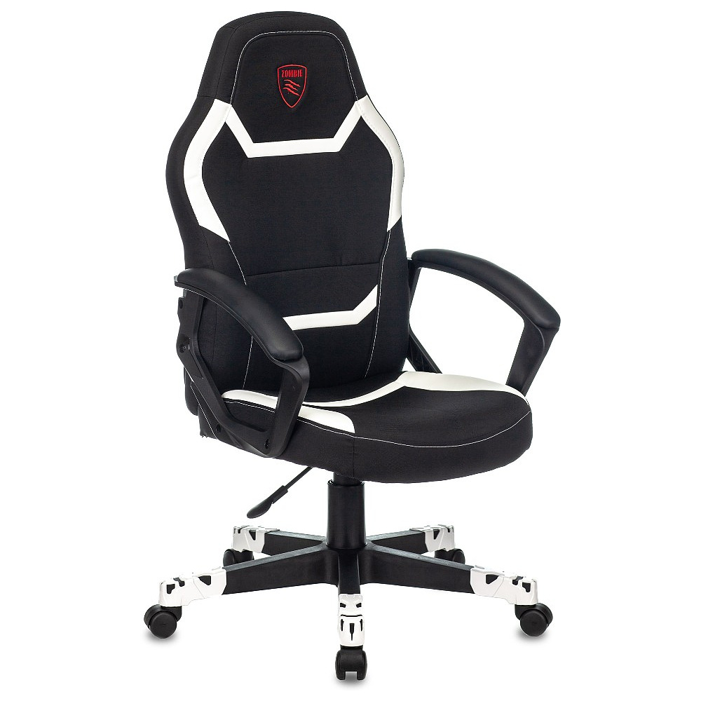 Кресло игровое Бюрократ "Zombie 10", ткань, экокожа, пластик, черный, белый