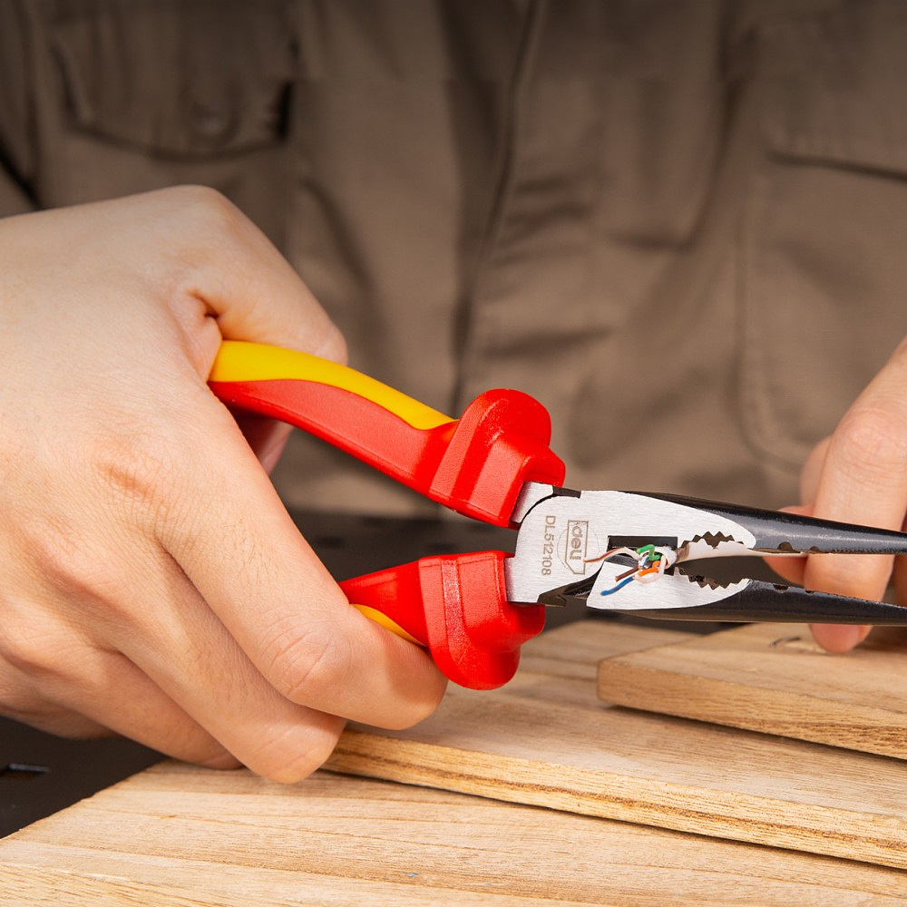 Длинногубцы диэлектрические Deli YS EDL512108, 200 мм, красный, желтый - 4