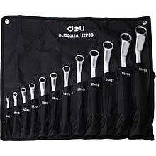 Набор ключей накидных изогнутых Deli YS EDL150012A, 6-32 мм, 12 шт., чехол, черный