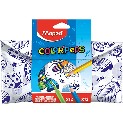 Пенал Maped "Colorpeps", 1 отделение, с наполнением, белый, синий