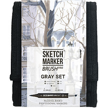 Набор маркеров перманентных двусторонних "Sketchmarker BRUSH Gray Set", 12 шт.