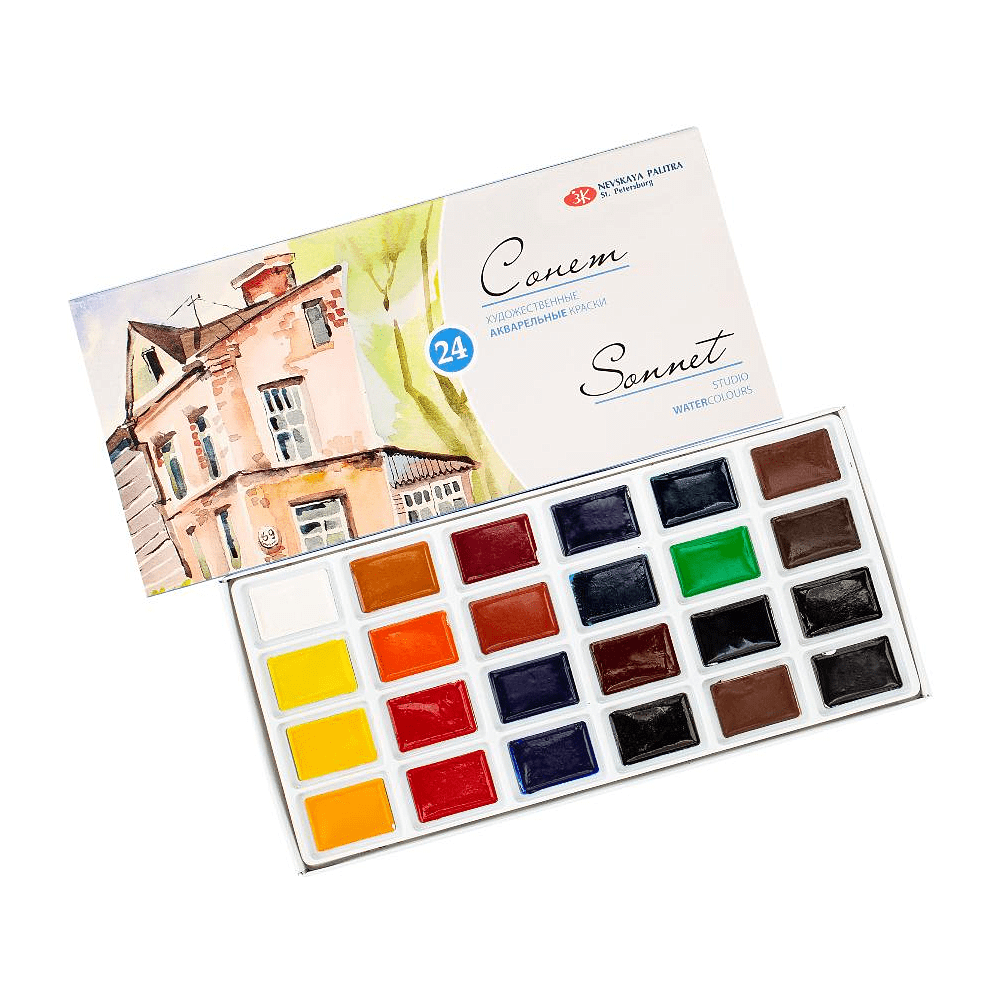 Набор красок акварельных "Сонет", 24 цвета, кюветы