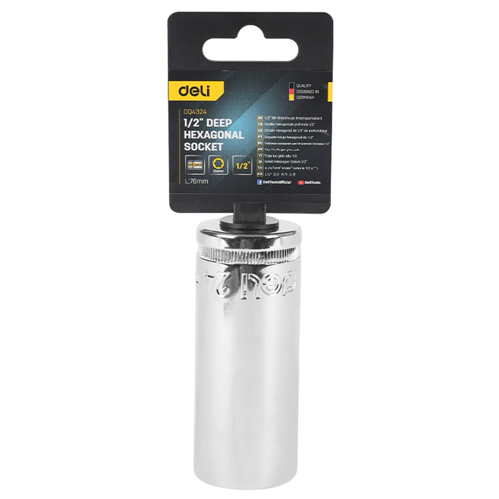 Головка торцевая шестигранная Deli YS EDQ4324 1/2", 24 мм, глубокая, серебристый