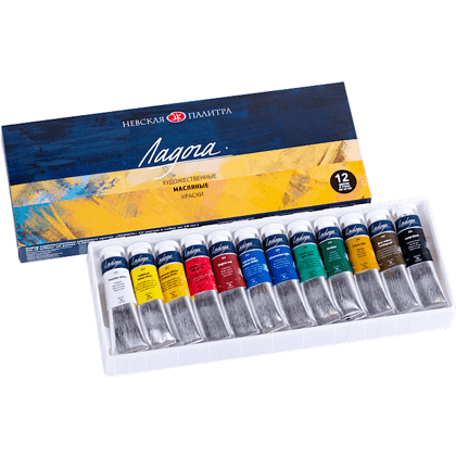 Краски масляные "Ладога", набор 12 цветов, 18 мл.