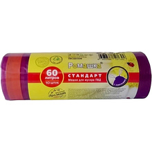 Мешки для мусора Ромашка Стандарт, 60 л, ПВД, 25 мкм, 60х68 см, 10 шт/рулон, фиолетовый, с завязками