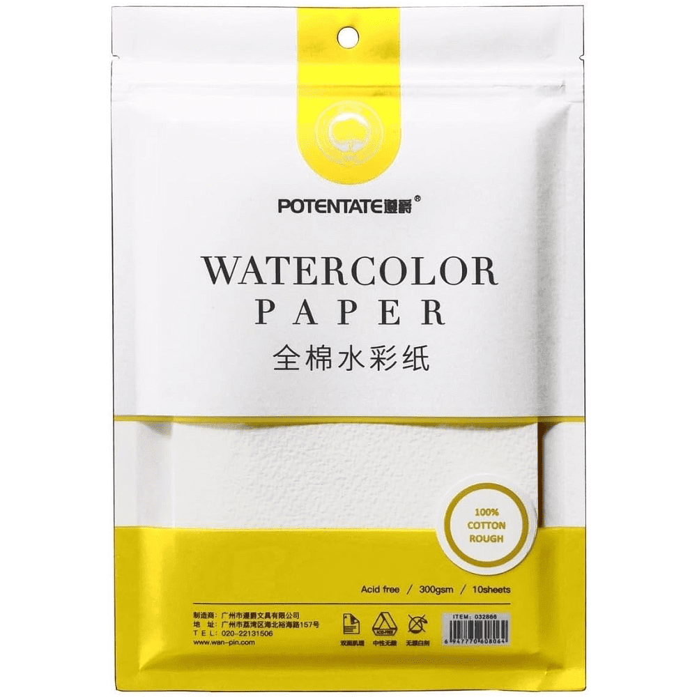 Бумага для акварели "Potentate", 100% хлопок, торшон, 19.5х27 см, 10 листов