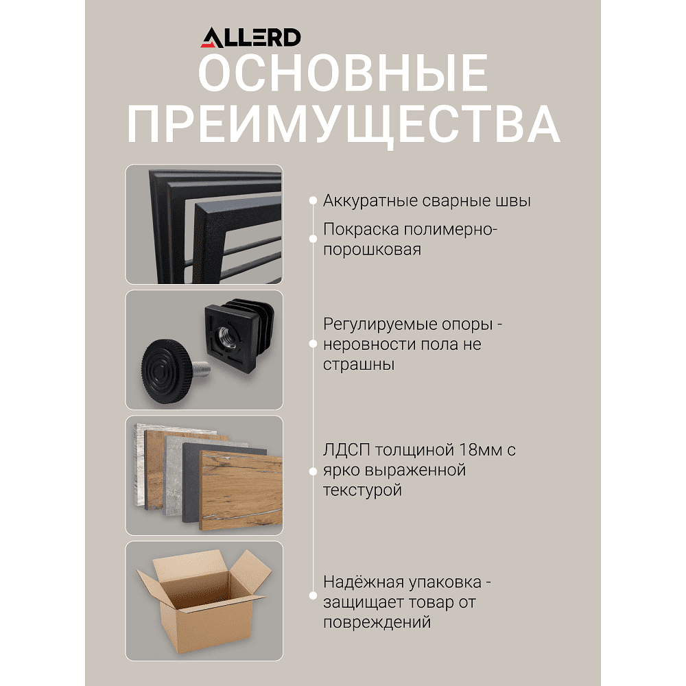 Стеллаж ALLERD RION, белый муар, 675х300х1500, металл бруклин - 3