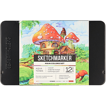 Цветные карандаши акварельные "Sketchmarker Основные цвета", набор 12 цветов, жестяной пенал
