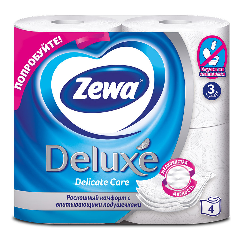 Бумага туалетная "Zewa Deluxe", 3 слоя, 4 рулона - 3