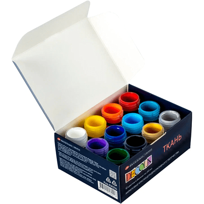 Краска акриловая по ткани "Декола", набор 12 цветов, 20 мл, банки - 6