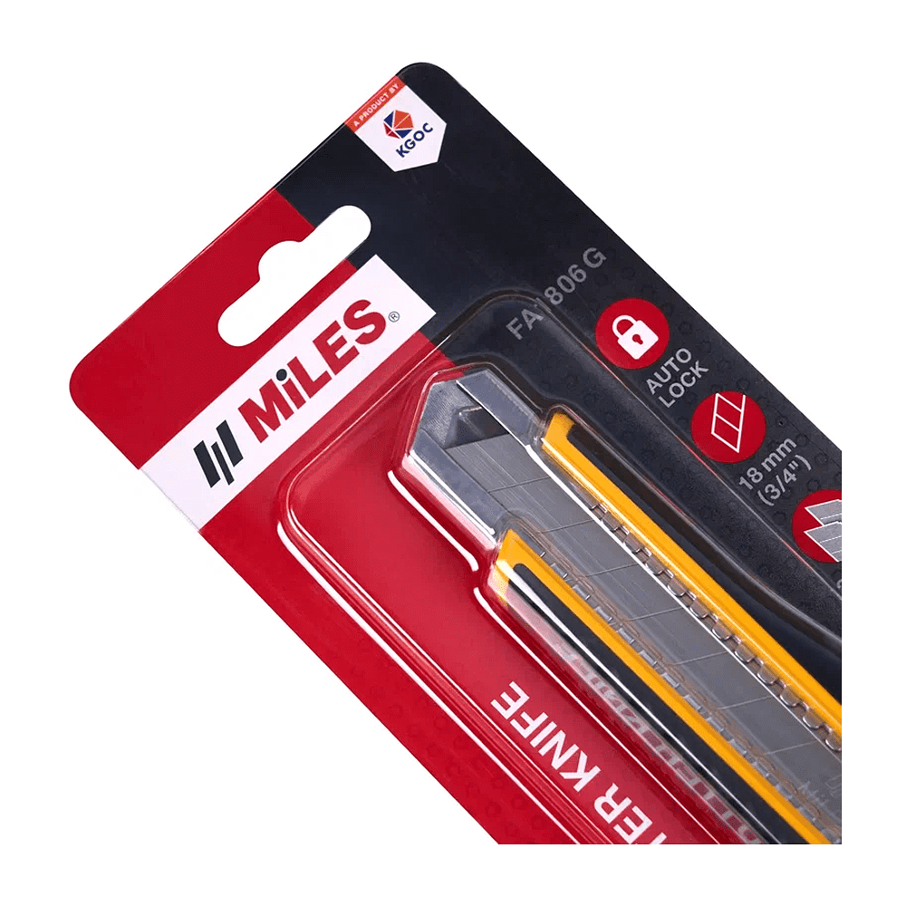 Нож строительный Miles "FA1806G/Y", 18 мм, усиленный - 2