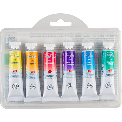 Краски акварельные "Белые ночи полночь колористика", набор 6 цветов, тубы - 4