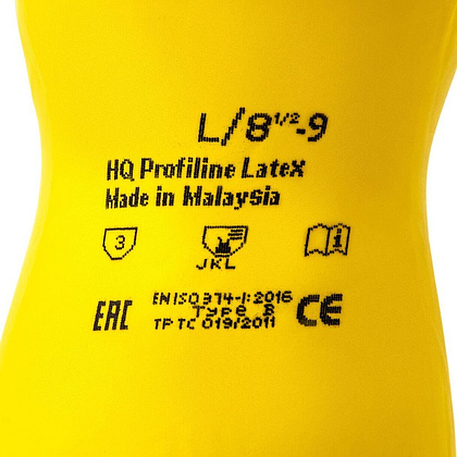 Перчатки латексные HQ Profiline, р-р XL, с х/б покрытием, желтый - 7