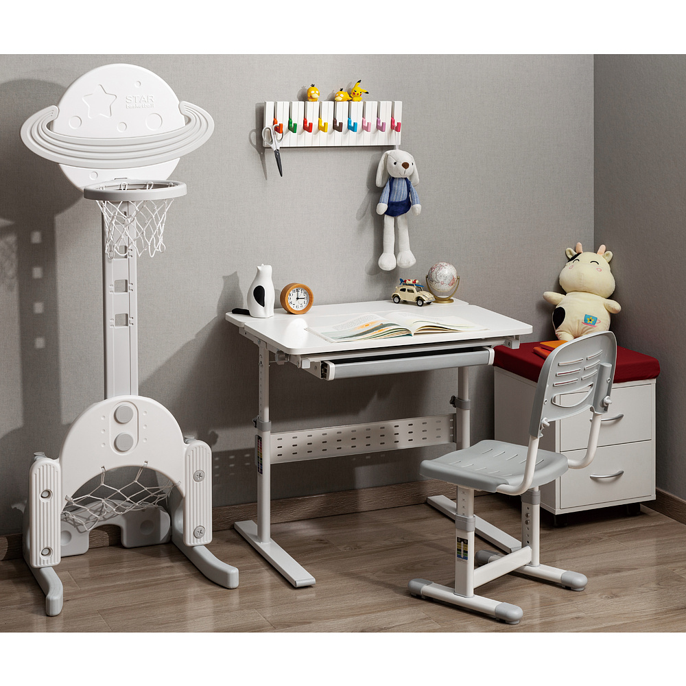 Комплект Ergosmart ученический Smart 80: стол E602 GREY, полка к столу E611 WHITE, накладка Е511 - 14
