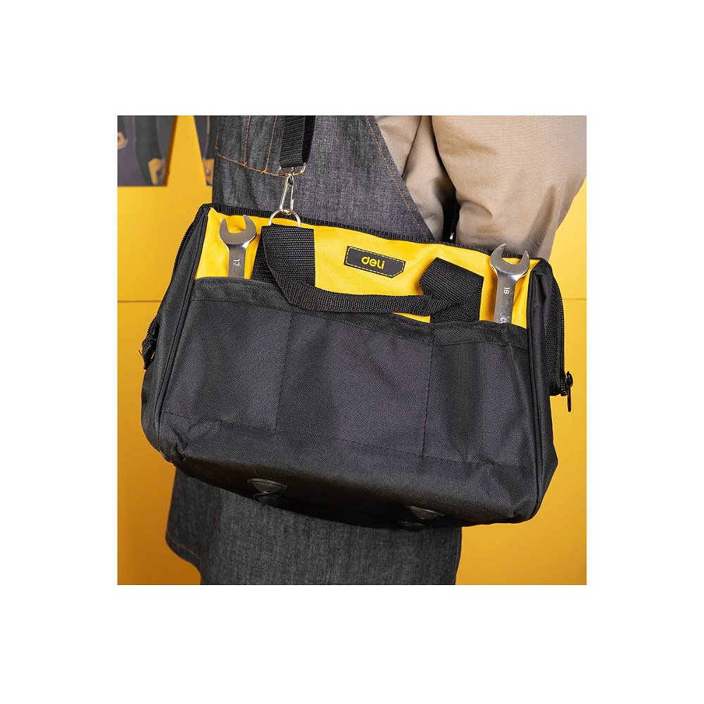 Сумка для инструментов Deli YS EDL-P2, 340х260х300 мм, ткань Oxford, черный, желтый - 10