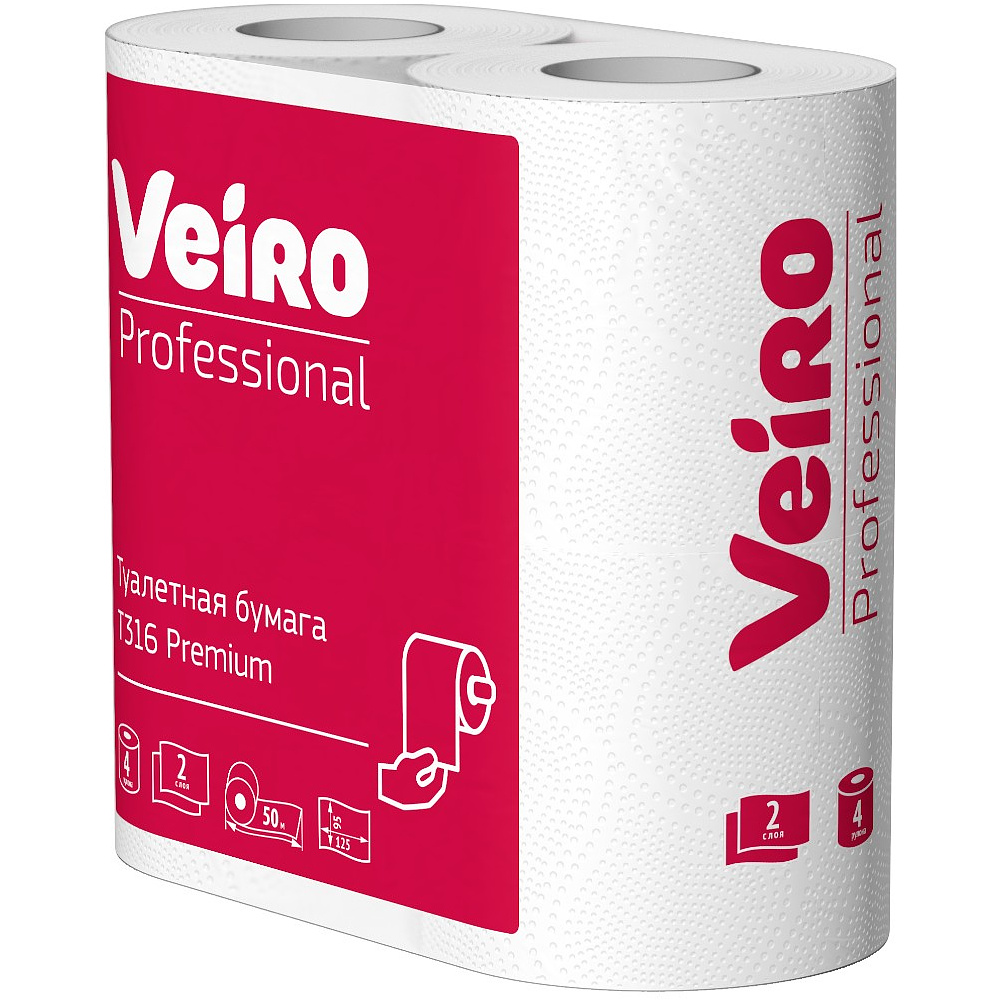 Бумага туалетная Veiro Professional Premium, в стандартных рулонах, 4 рулона, 50 м, 2 слоя - 3