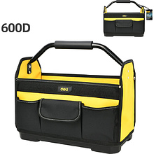 Сумка для инструментов Deli YS EDL586111, 420х210х380 мм, открытая, ткань Oxford, черный, желтый