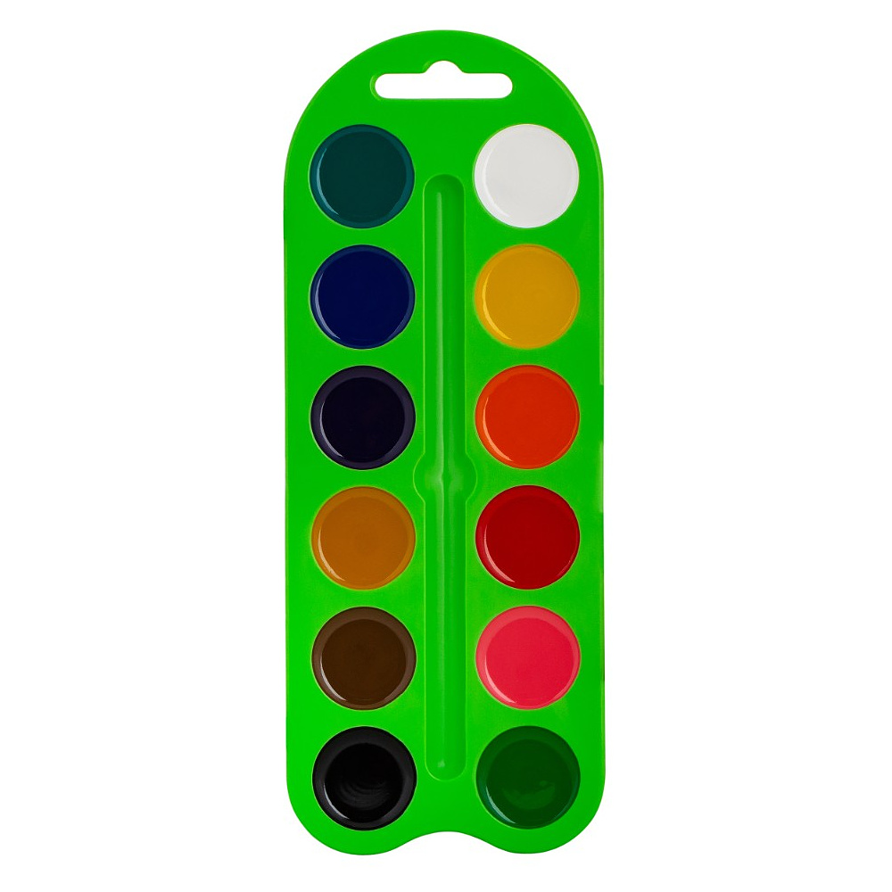 Краски акварельные "Цветик", 12 цветов, пластик, зеленый - 2