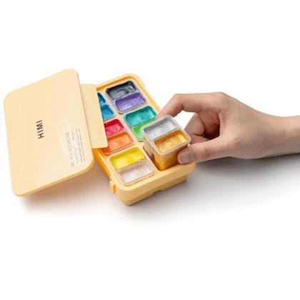 Краски гуашевые "Himi Jelly Cup. Metallic", 12 цветов, кювета, пластиковый футляр - 4