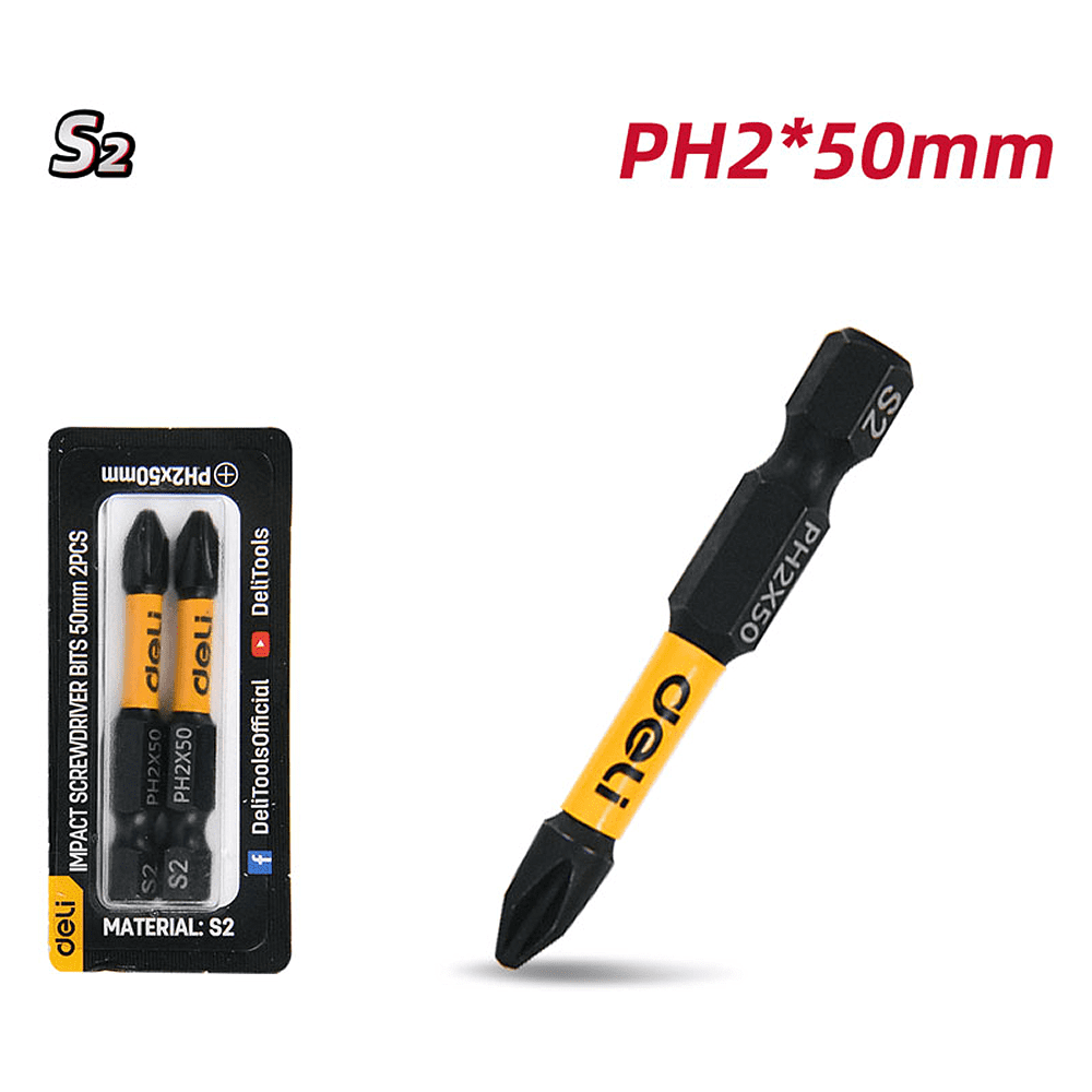 Бита Deli YS EDL501002Z, ударная, 2 шт., PH2 x 50 мм - 5