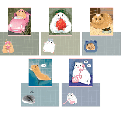 Тетрадь "Хомяки", А5, 48 листов, клетка, скоба сбоку, ассорти