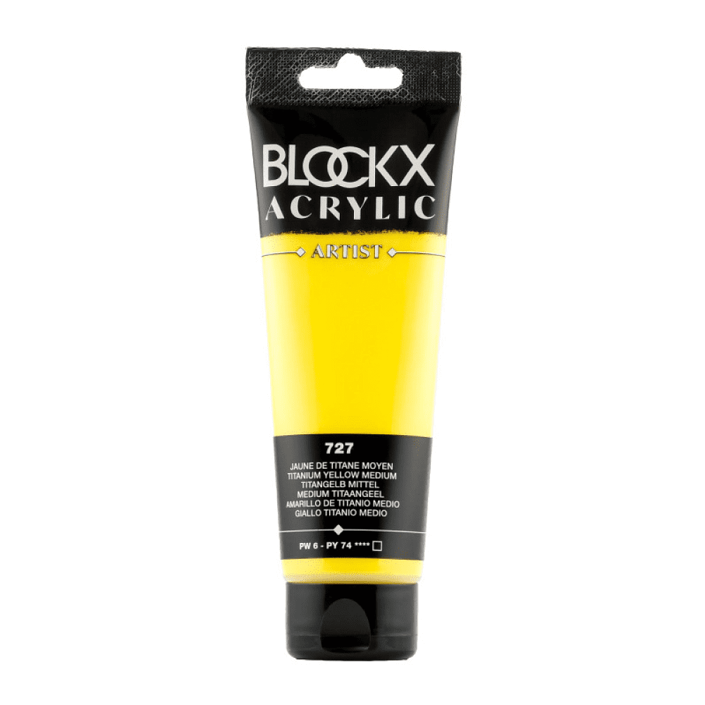 Краски акриловые "Blockx", 727 титановый желтый средний, 120 мл