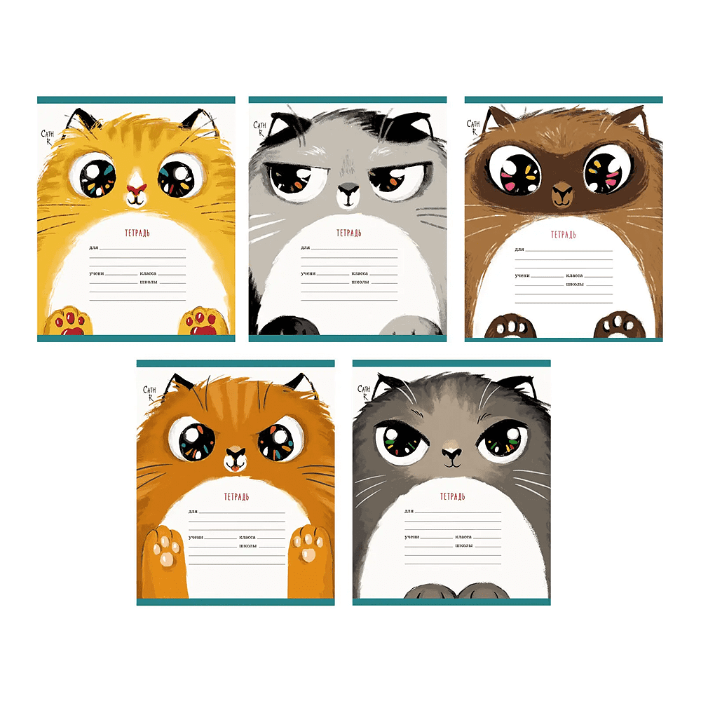 Тетрадь "Пушистые котики (эксклюзив)", А5, 12 листов, клетка, скоба сбоку, ассорти