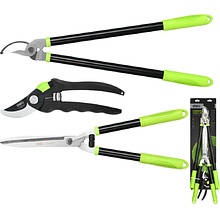 Набор садовых инструментов Deli "EDL580003", 3 предмета (кусторез, сучкорез, секатор), зеленый, черный 