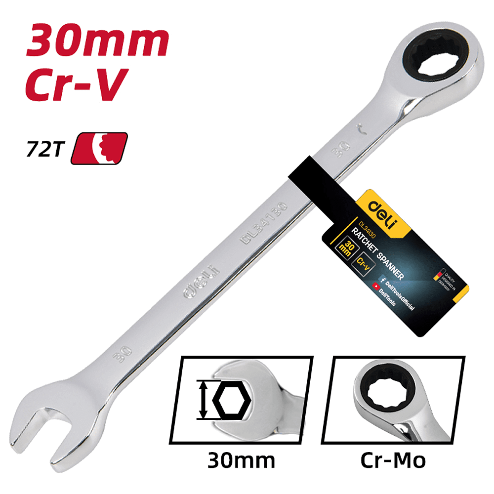 Ключ комбинированный Deli YS EDL34130, 30 мм, с трещоткой, 72 зуба - 6