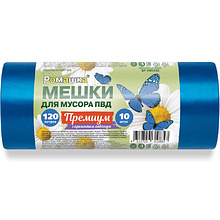 Мешки для мусора Ромашка Премиум, 120 л, ПВД, 35 мкм, 70х110 см, 10 шт/рулон, синий
