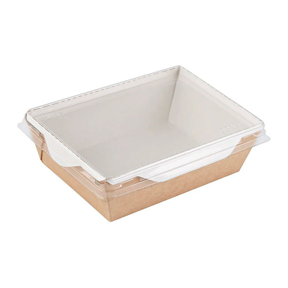 Контейнер бумажный для салата 500 мл, 140/164х105/115х45 мм, 50 шт/упак, крафт, черное дно