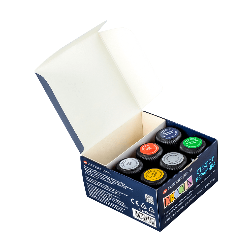 Краска акриловая по стеклу и керамике "Декола", набор 5 цветов, 20 мл, контур 2 шт., разбавитель - 4