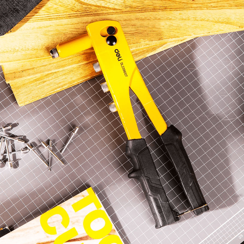 Заклепочник одноручный Deli YS EDL236910T, 270 см, 2.4-4.8 мм, заклепки в комплекте - 4