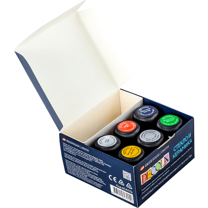 Краска акриловая по стеклу и керамике "Декола", набор 5 цветов, 20 мл, контур 2 шт., разбавитель - 4