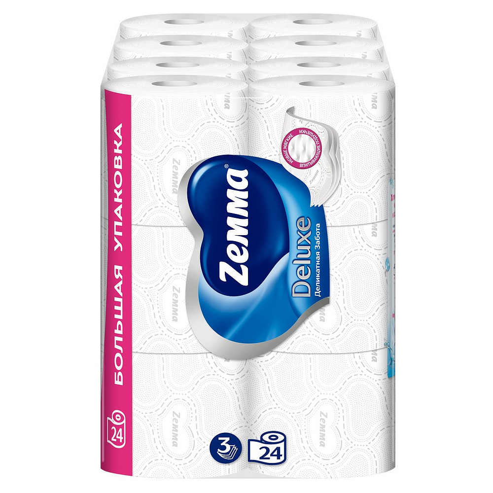 Бумага туалетная Zemma Deluxe, 24 рулона, 3 слоя, белый - 3