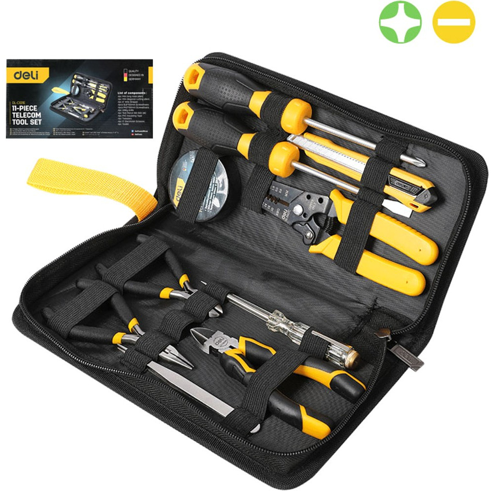 Набор ручного инструмента "Deli", 13 предметов, сумка, черный, желтый - 2