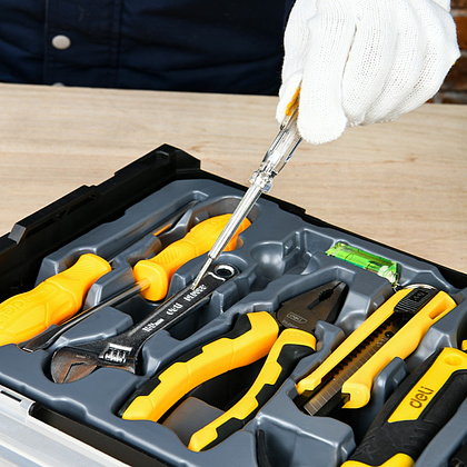Набор ручного инструмента "Deli", 11 предметов, чемодан, черный, желтый - 5