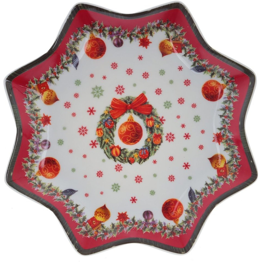 Тарелка фарфоровая "Рождество", 18 см, белый, красный