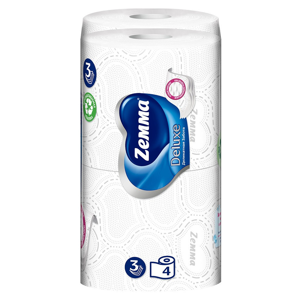 Бумага туалетная Zemma Deluxe, 4 рулона, 3 слоя, белый - 3