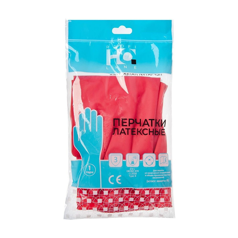 Перчатки латексные HQ Profiline, р-р L, с х/б покрытием, красный - 4