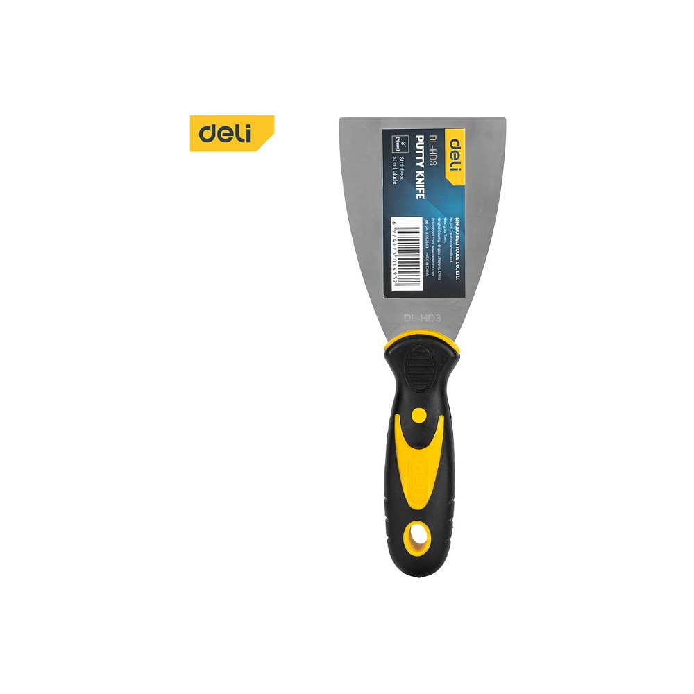 Шпатель нержавеющий Deli YS EDL-HD3, 75 мм, ручка 2K, черный, желтый - 3