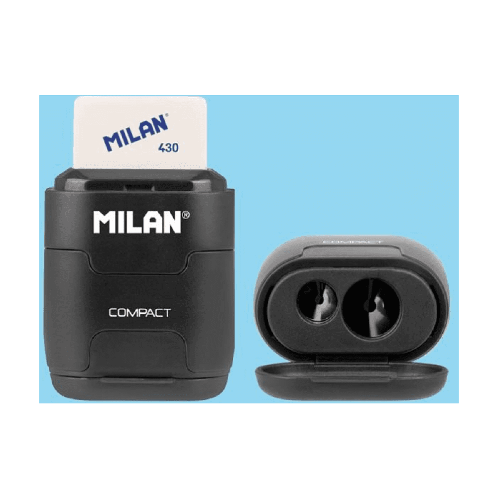 Точилка на 2 отверстия "Compact", с ластиком, черный - 2