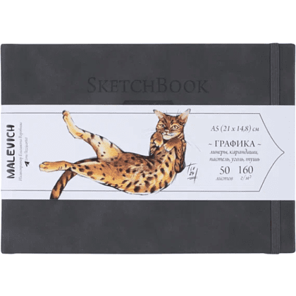 Скетчбук для графики "GrafArt white", 50 листов, А5, 160 г/м2, горизонтальный, серый