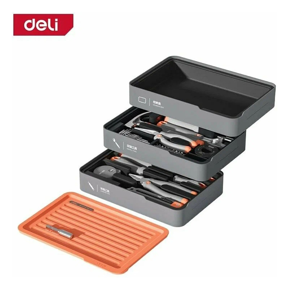 Набор ручного инструмента Deli HS H1001-ADE, 15 предметов, бокс, Soft Touch, оранжевый - 4