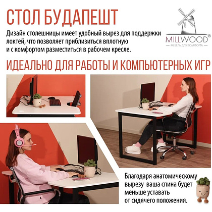 Стол компьютерный игровой Millwood Лофт Будапешт (ДТ-4), белый, черный - 7