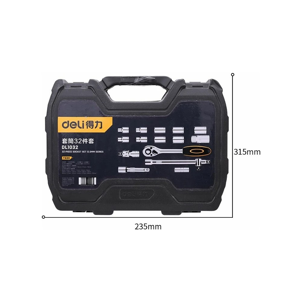 Набор головок торцевых Deli YS 32 EDL1032, 32 предмета, кейс, черный - 3