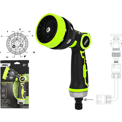 Пистолет-распылитель Deli GS EDL8762, 9 функций, быстросъем, фиксатор курка, черный, зеленый - 2