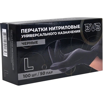 Перчатки нитриловые неопудренные одноразовые  BVB, р-р L, 100 шт/уп., черный - 3