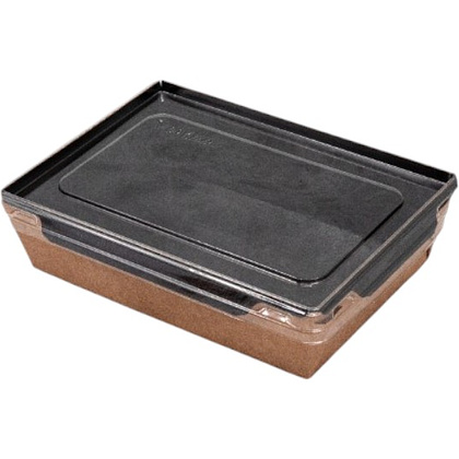 Контейнер бумажный для салата с крышкой, 500 мл, 300 шт/упак, крафт, черное дно