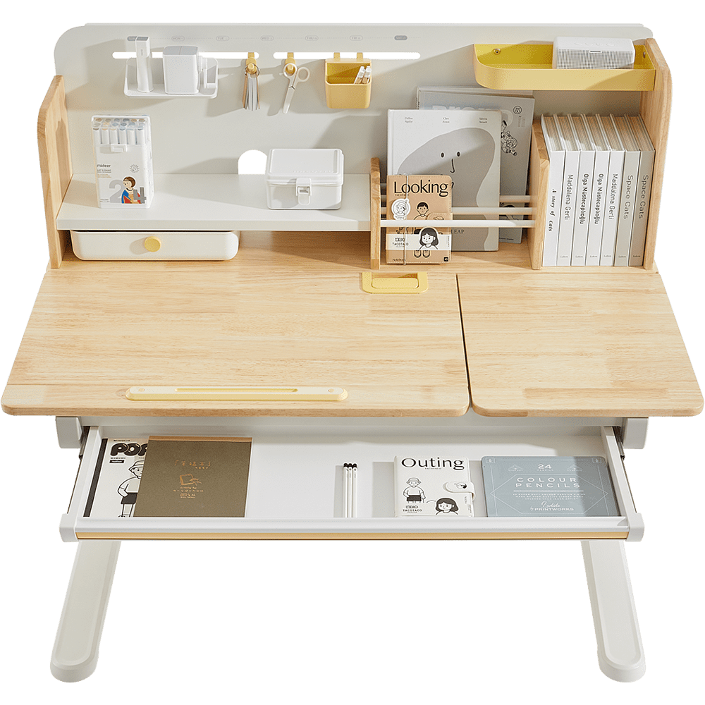 Стол Ergosmart регулируемый Galleon, 1200х700х(520-760) мм, гевея беленая, с книжной полкой - 5